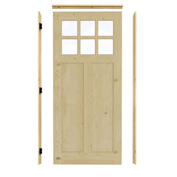 ARK DESIGN 36 in. x 80 in. Left-Handed 6-Lite Clear Glass and 2-Panel Unfinished Pine Wood Prehung Front Door +Quick Assemble Jamb