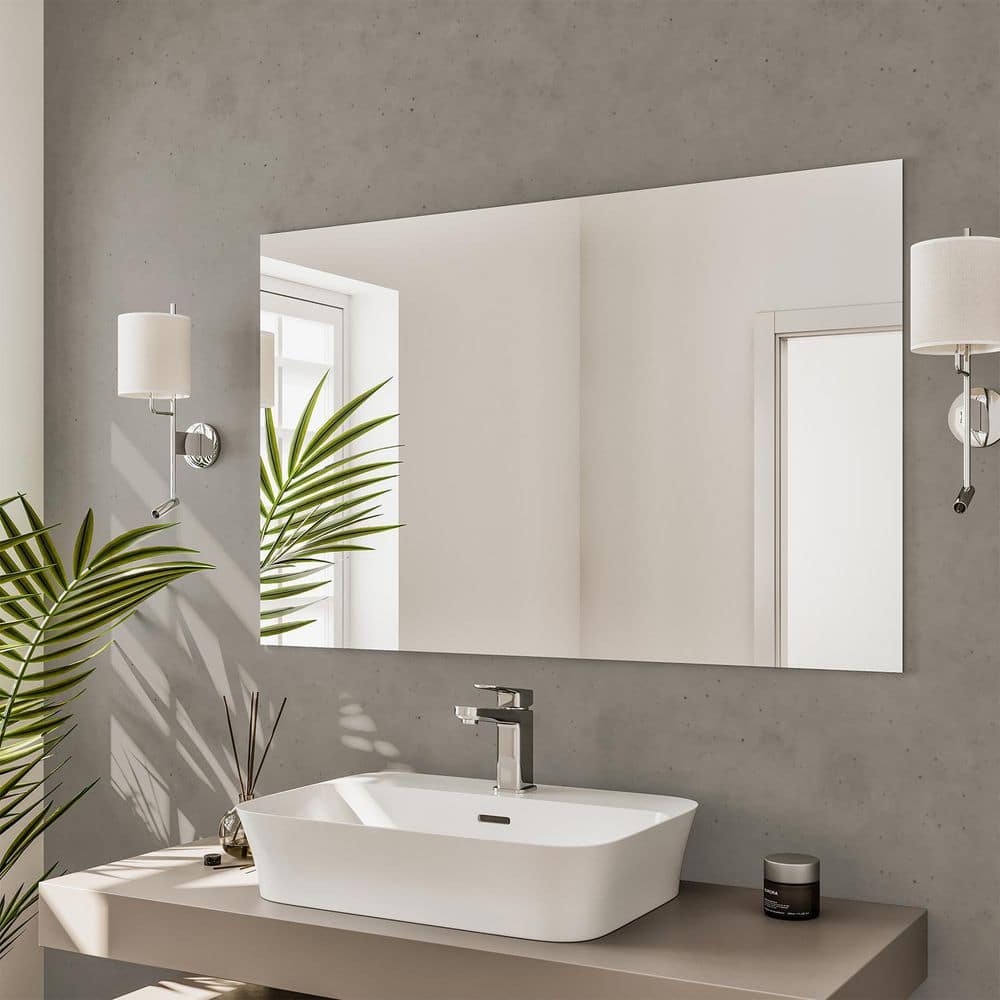Sleek 39" Frameless Rectangular Beveled Bathroom Mirror