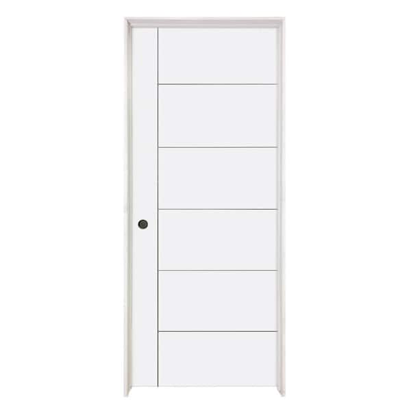 Steves & Sons 30 in. x 80 in. V-Groove White Primed Barn Door Style Solid Core Wood Single Prehung Interior Door