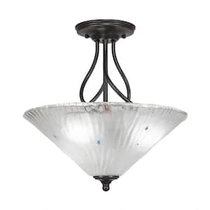 Royale 16 in. Dark Granite Semi-Flush with Frosted Crystal Glass Shade