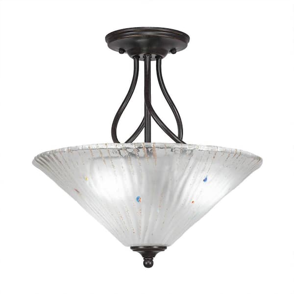 Unbranded Royale 16 in. Dark Granite Semi-Flush with Frosted Crystal Glass Shade
