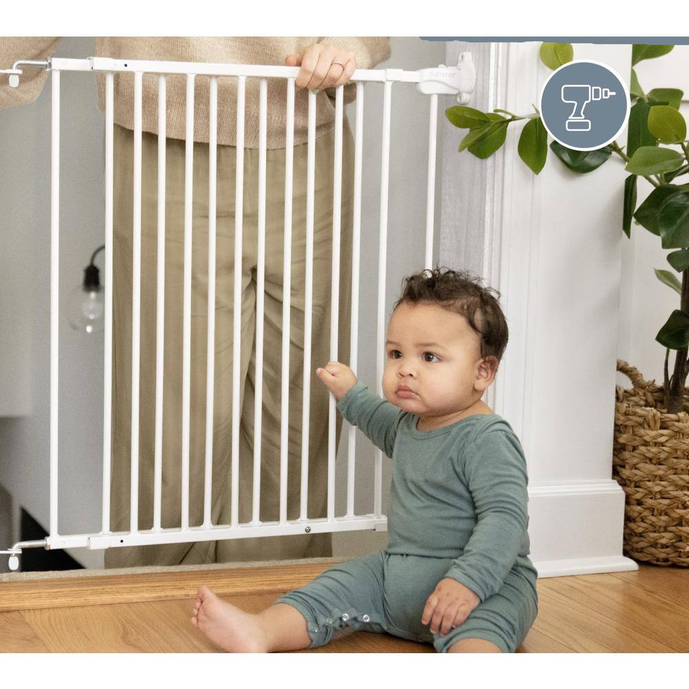 White Metal Swinging Stairway Baby Gate, 28-42 Inches