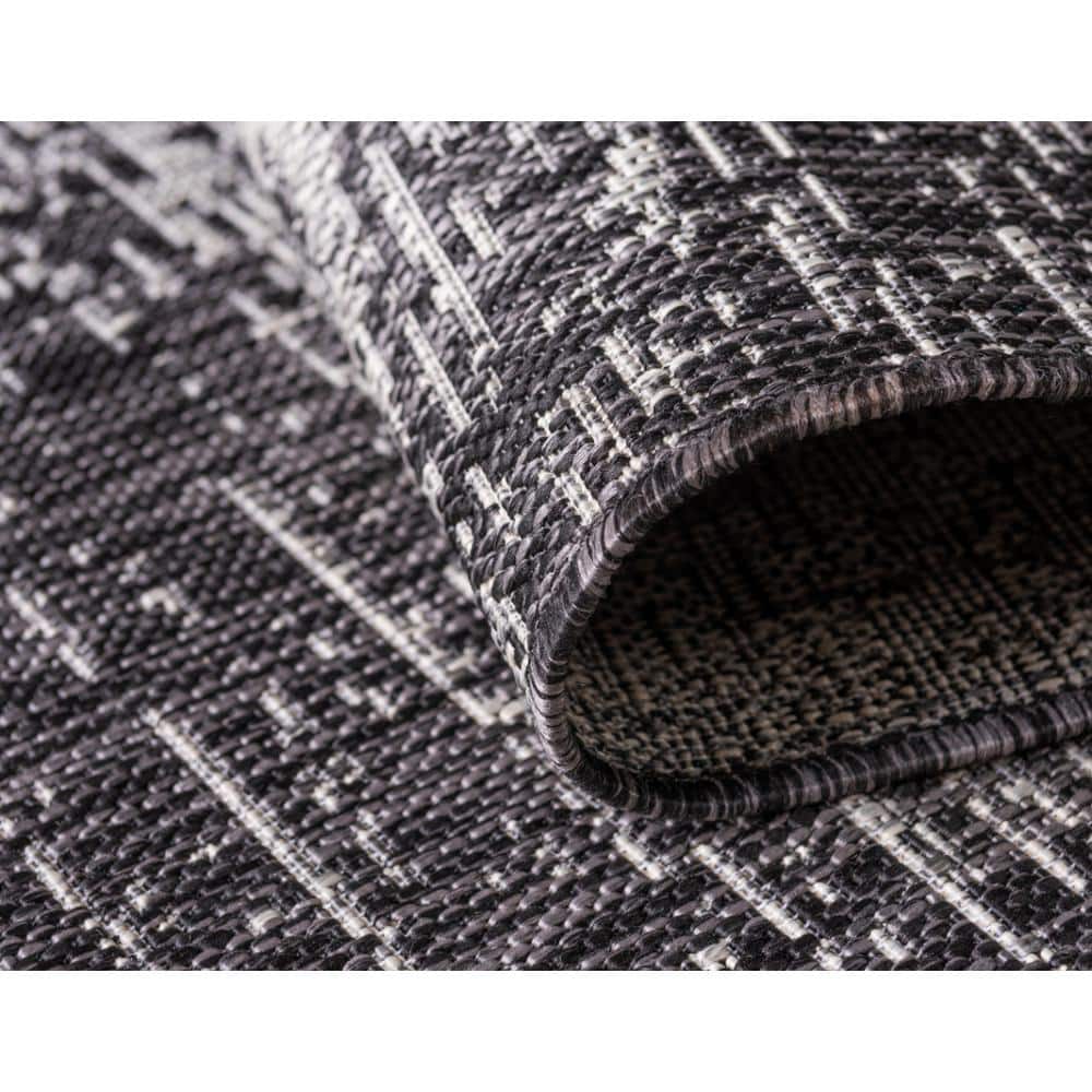 Charcoal Gray Abstract Synthetic 8' x 10' Washable Rug
