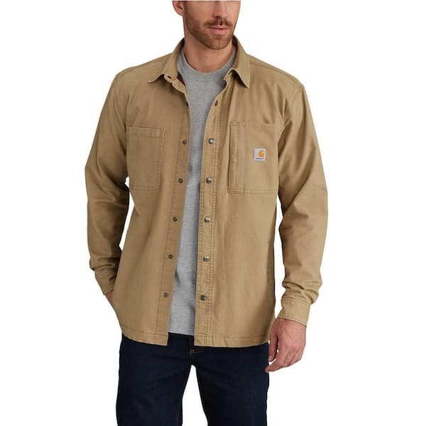 Carhartt Men's Medium Dark Khaki Cotton/Spandex Rugged Flex Rigby Shirt Jacket