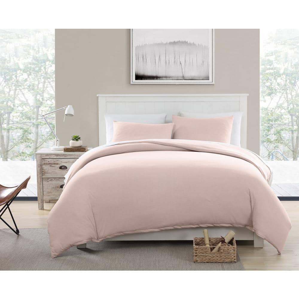 Eco-Friendly Recycled Cotton Blend T-shirt Jersey Pink Twin Duvet and Sham 