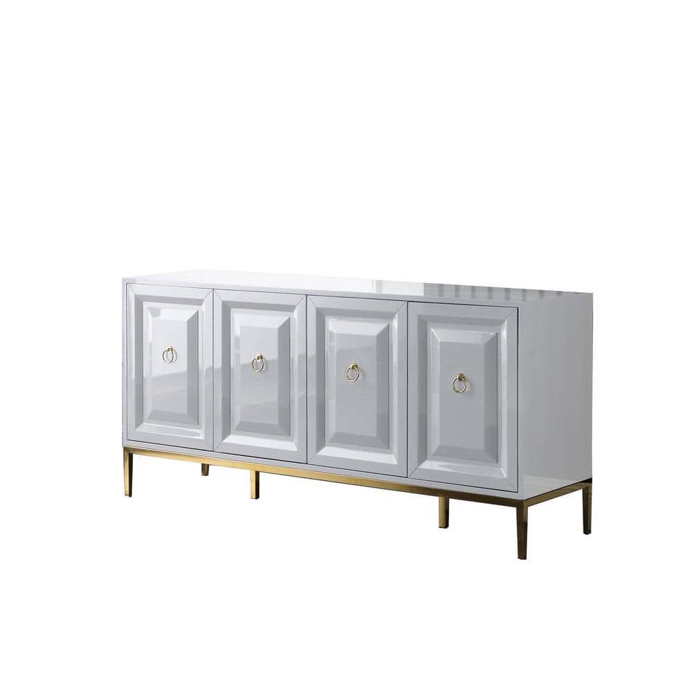 Modern White Lacquer Sideboard with Gold Accents and Soft-Close Drawers