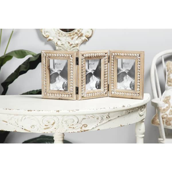 Litton Lane 4 in. x 6 in. Brown Beaded Wood Photo Frame