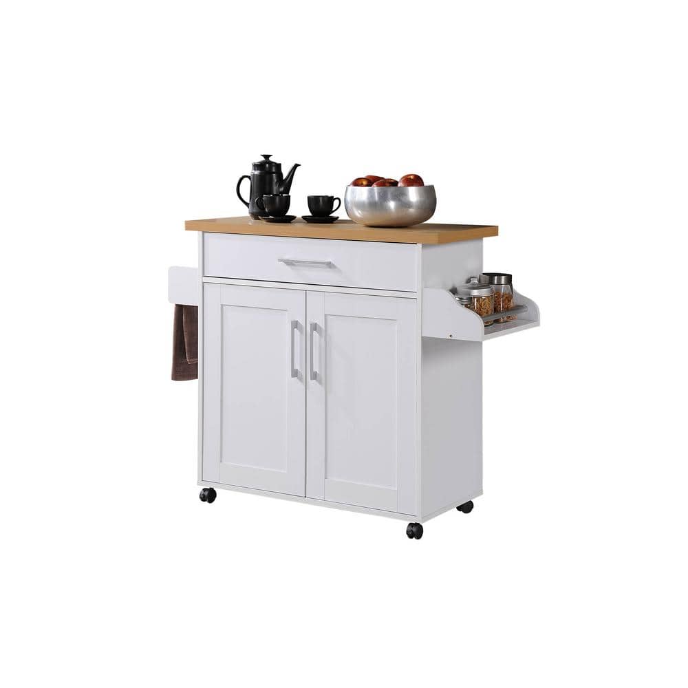 HODEDAH White Kitchen Island with Spice Rack and Towel Holder HIK78 White -  The Home Depot