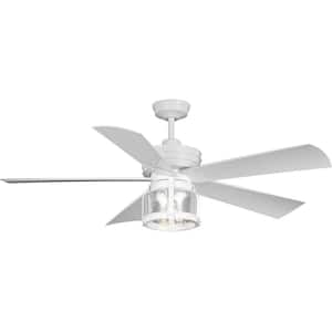 Midvale 56 in. Indoor/Outdoor Satin White Coastal Ceiling Fan with 2700K Light Bulbs Included with Remote for Patio