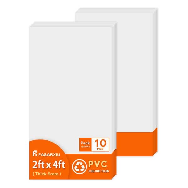 2 ft. x 4 ft. Smooth White High-Grade PVC Drop Ceiling Tile, Waterproof, Washable and Fire-Rated (80 sq. ft./box)