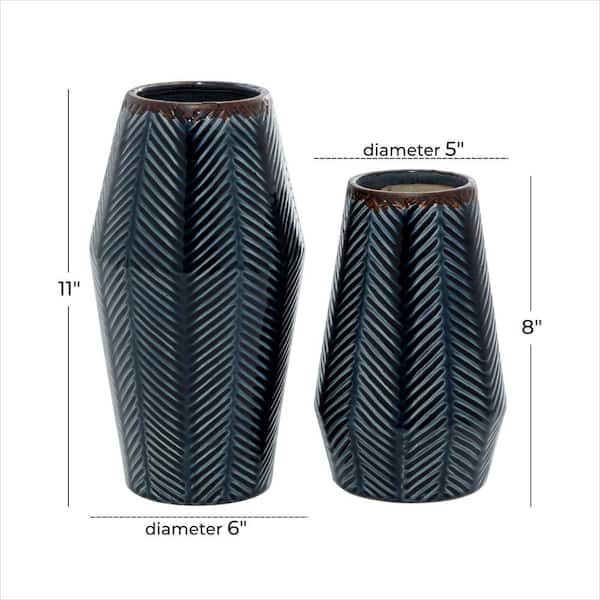 11 in., 8 in. Dark Blue Handmade Chevron Ceramic Decorative Vase (Set of 2)