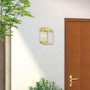 Ardenwood 9 in. 1-Light Satin Brass Outdoor Hardwired ADA Wall Lantern Sconce with No Bulbs Included