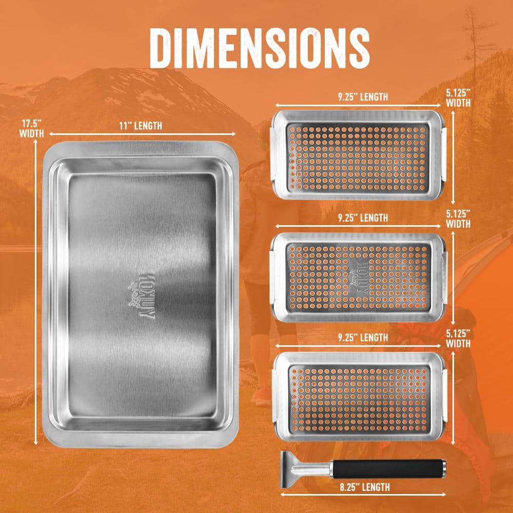 Stainless Steel BBQ Grill Basket Set with Clip-On Handle