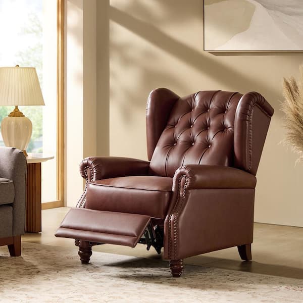 Leni Brown 32.5 in. Genuine Leather Power Recliner with USB and Type-C Charging Ports