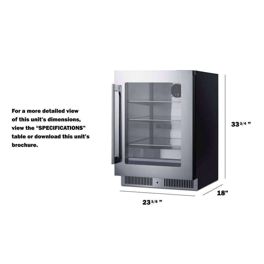 Stainless Steel 24-Inch Built-In Beverage Refrigerator with Glass Door