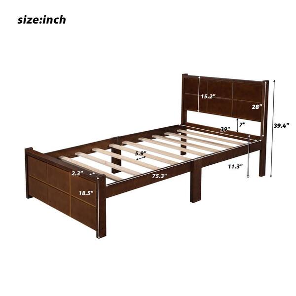 Qualfurn Walnut Twin Size Platform Bed, 3 4 Inch Bed Frame