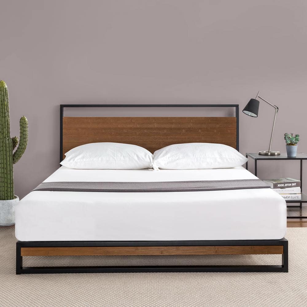 Suzanne Chestnut Brown Metal and Wood Platform Bed Frame
