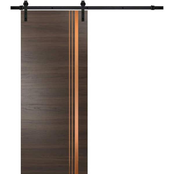 36 in. x 80 in. 1 Panel Chocolate Ash Solid Wood with Honeycomb Sliding Barn Door with Hardware Kit