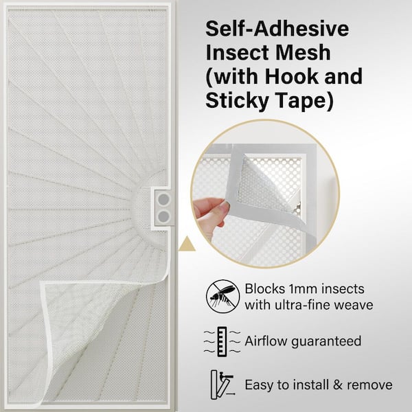 64 in. x 80 in. Universal/Reversible Hinging White Surface Mount Steel Security Door w/ Perforated Screen, Bug Net Lock