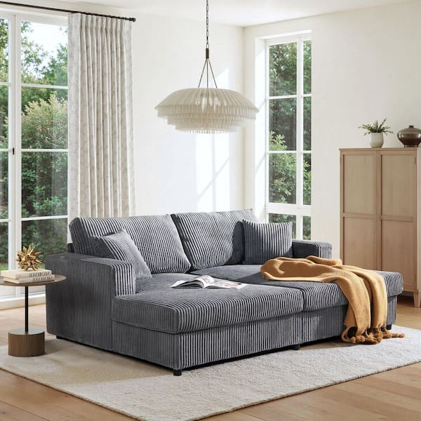 Goliath 86 in. Oversized Double Chaise Lounge Sofa Bed in Carbon Gray Cotton Corduroy