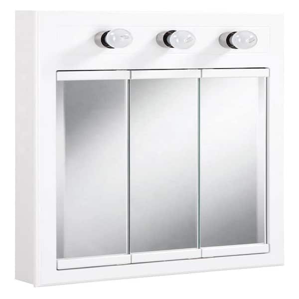 Unbranded Concord 24 in. W White 3-Light Tri-View Surface-Mount Bathroom Medicine Cabinet Mirror