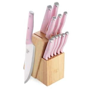13-Piece High Carbon Stainless Steel Pink Wood Knife Block Set