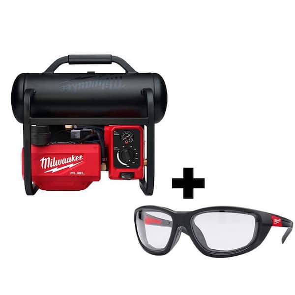 Milwaukee M18 FUEL 18-Volt Lithium-Ion Brushless 2 Gal. Electric Compact Quiet Compressor and Performance Safety Glasses w/ Gasket