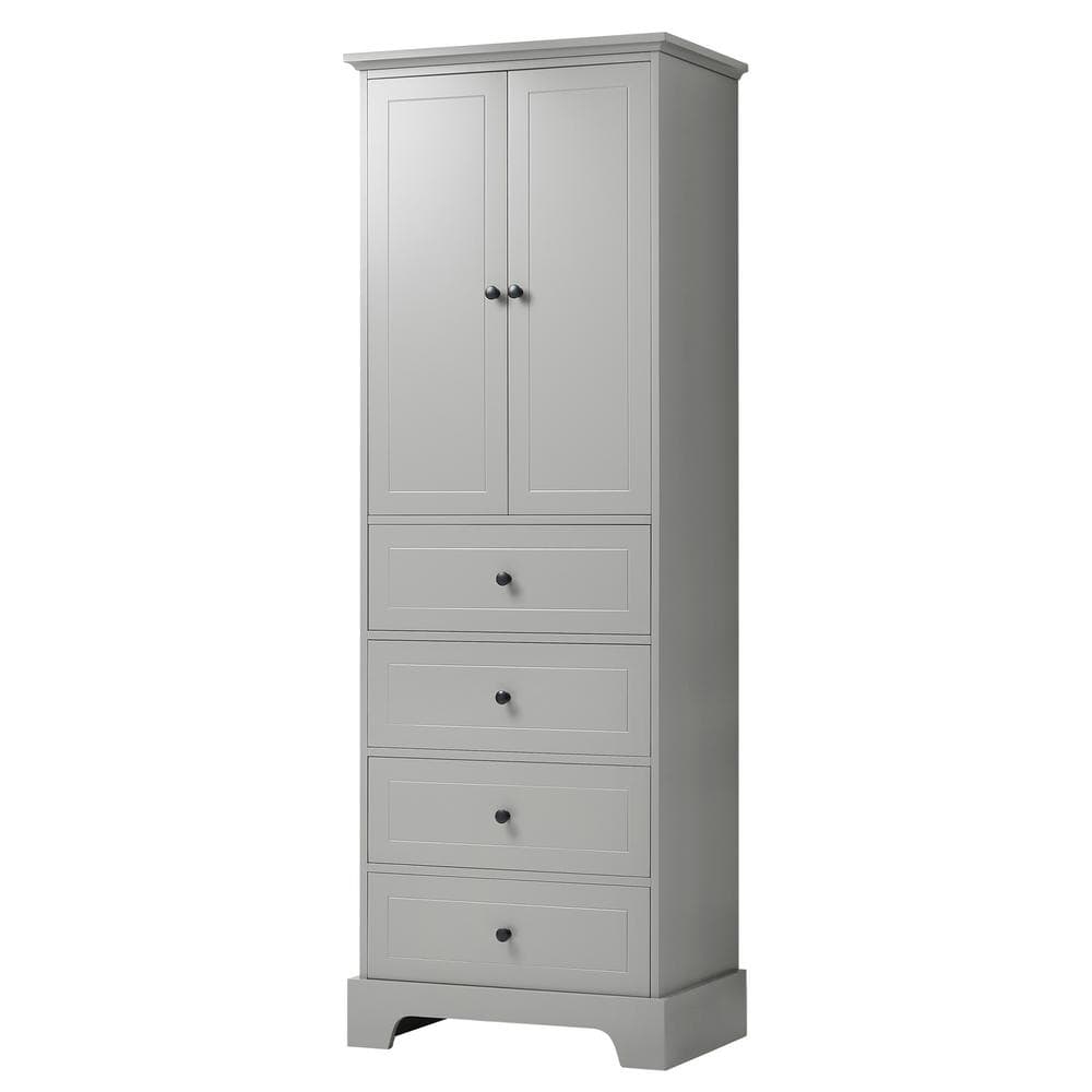 23.6 in. W x 15.7 in. D x 68.1 in. H Gray Wooden Freestanding Linen Cabinet