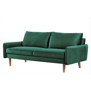 Kalum 70 in. Wide Square Arm Velvet Mid-Century Modern Rectangle Sofa in Green