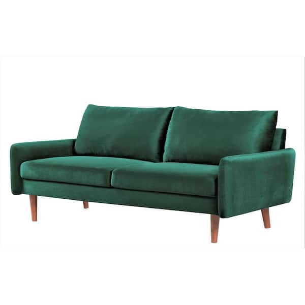 US Pride Furniture Kalum 70 in. Wide Square Arm Velvet Mid-Century Modern Rectangle Sofa in Green