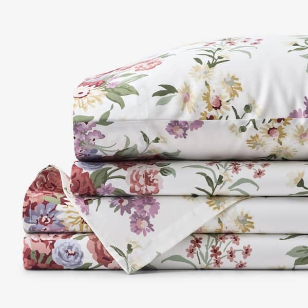 Company Cotton Natures Bouquet Sateen Cream Multi King Sheet Set
