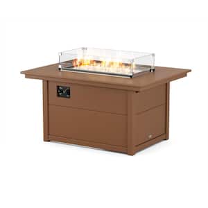 Teak Rectangle 34 in. x 46 in. HDPE Plastic Outdoor Fire Pit Table