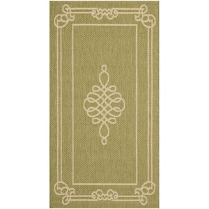 Courtyard Green/Cream Doormat 2 ft. x 4 ft. Border Indoor/Outdoor Patio Area Rug