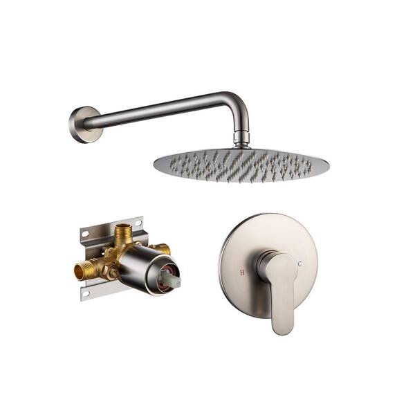 Tahanbath 1-Spray Patterns with 2.5 GPM 10 in. Wall Mount Round Fixed Shower Head in Brushed Nickel