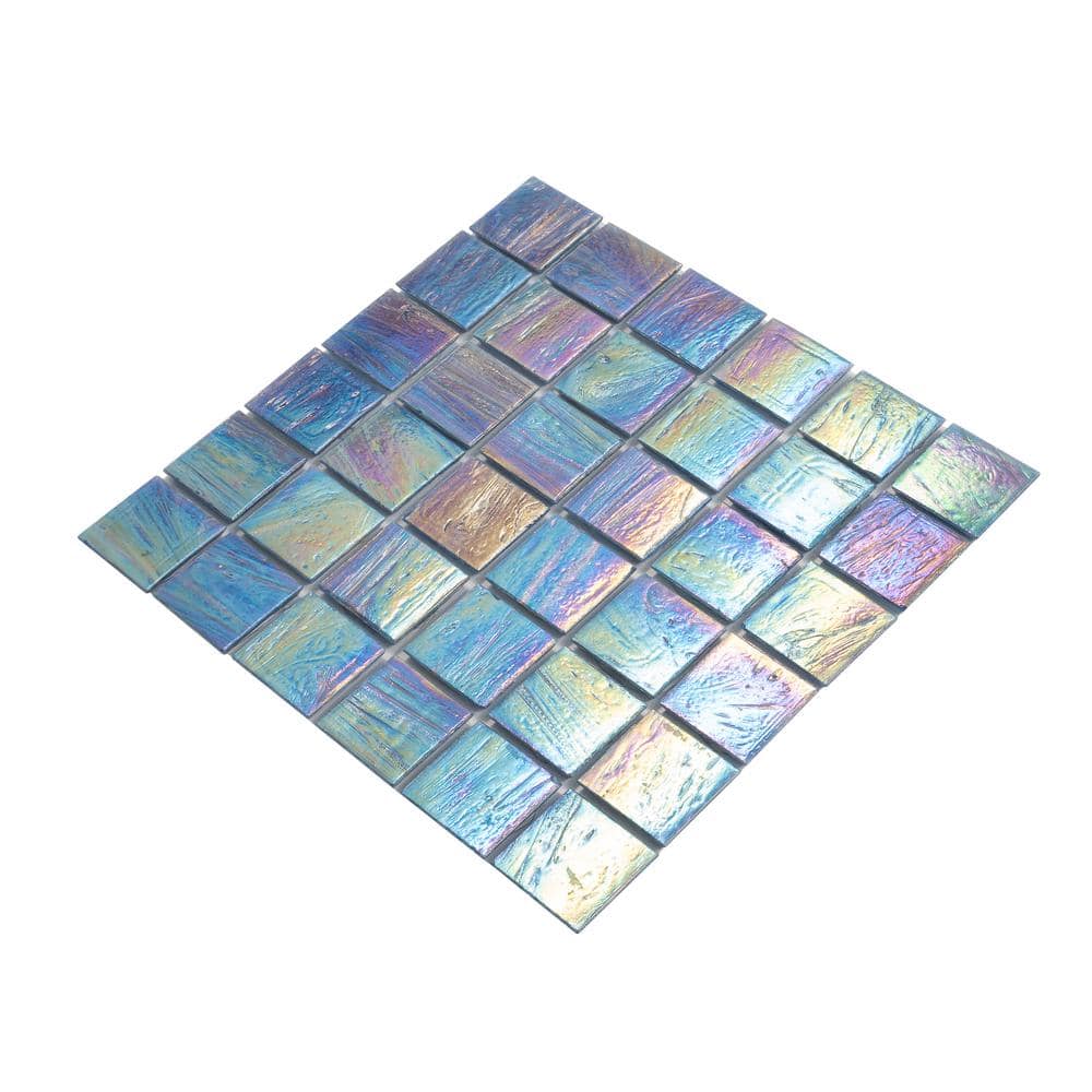 Celestial Midnight Blue Iridescent Glass Mosaic Tile 12" x 12"