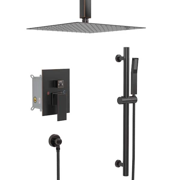 Logmey 2-Spray Patterns with 1.8 GPM 16 in. in Ceiling Mount Spray Slide Bar Dual Shower Head in Oil Rubbed Bronze