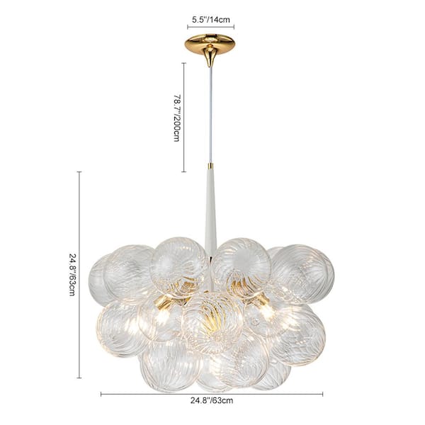 Neuvy 6-Light 24.8 in. W Gold Bubble Chandelier with White Leather, Swirled Ribbed Glass Globes and Bulbs Included