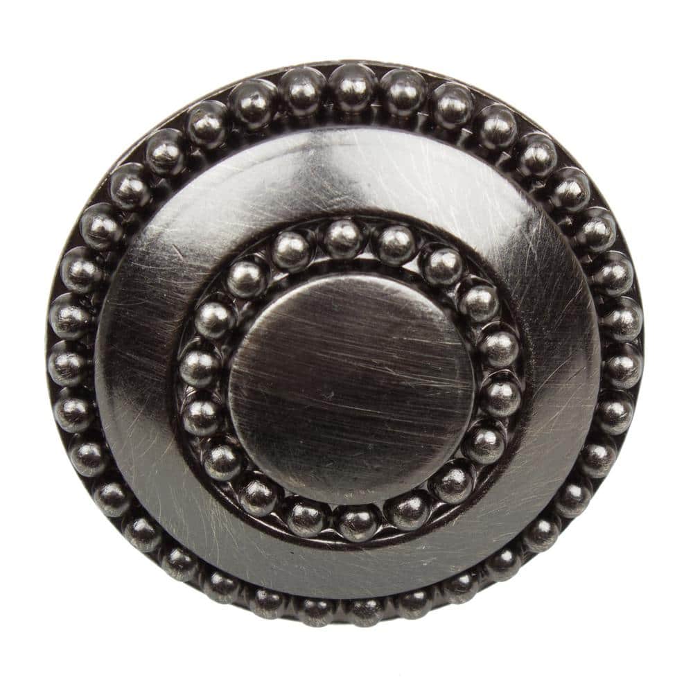 Brushed Pewter Round Double-Ring Beaded Cabinet Knobs Set