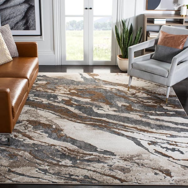 Pacific 8 ft. x 10 ft. Dark Gray/Beige Monochrome Marble Area Rug