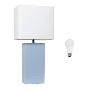 21 in. Periwinkle Modern Leather Wrapped Table Lamp, with LED Bulb Included
