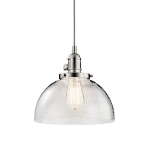 Avery 10.25 in. 1-Light Brushed Nickel Farmhouse Shaded Kitchen Goblet Mini Pendant Light with Clear Seeded Glass