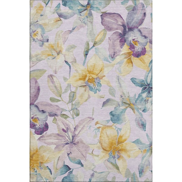 Mayfield Premium Machine Washable Abstract AMF2262 Lavender 9 ft. x 12 ft. Area Rug