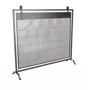 Black Metal 38 in. W Suspended Grid Style Netting Single Panel Geometric Fireplace Screen with Bolted Detailing