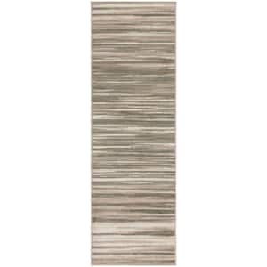 Jubilant Green Ivory 2 ft. x 7 ft. Stripes Contemporary Runner Area Rug