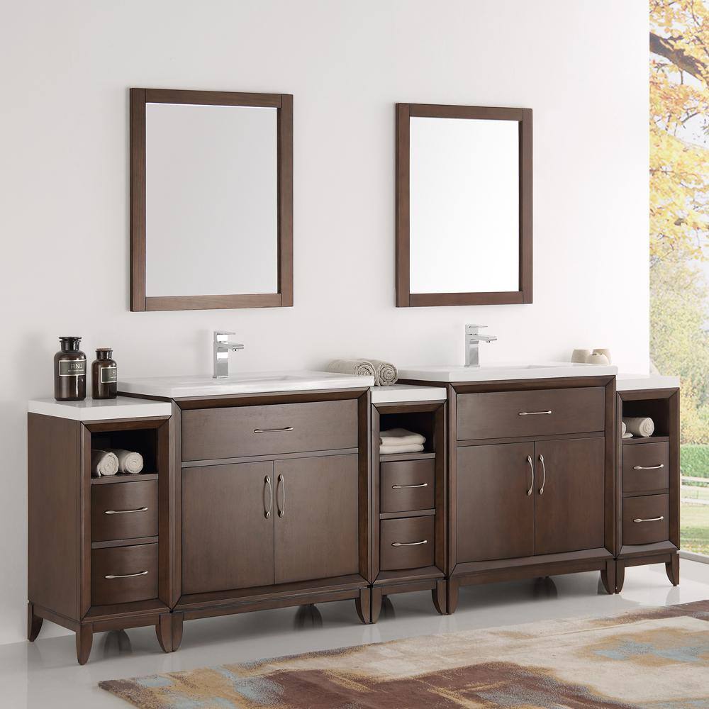 Antique Coffee 96" Double Sink Vanity Set with Mirrors