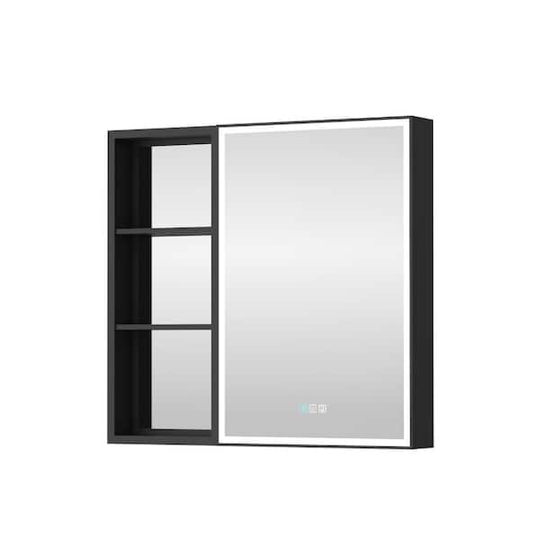 32 in. W x 30.01 in. H Rectangular Aluminum Dimmable LED Medicine Cabinet with Mirror,Recessed/Surface Mount,Right Open