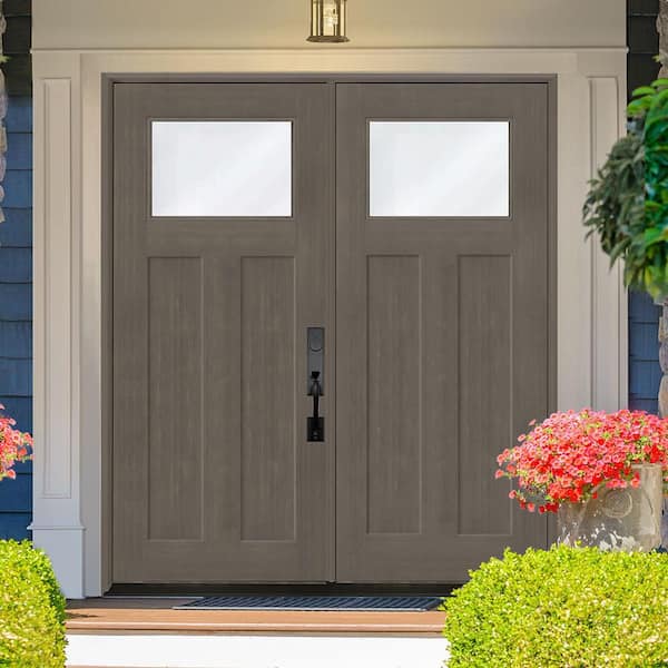 Regency 72 in. x 80 in. 1/4 TopL Clear Glass RHOS Ashwood Fir Fiberglass Double Prehung Front Door with 4-9/16 Jamb