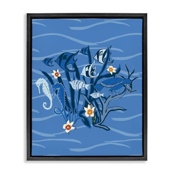 Stupell Industries Blue Undersea Critters by Michelle Ingari Designs Black Floater Frame Coastal Graphic Art Print 31 in. x 25 in.