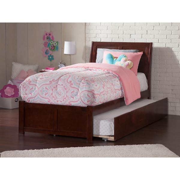 AFI Portland Twin Extra Long Bed with Footboard and Twin Extra Long Trundle in Walnut