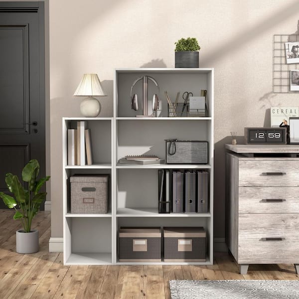 Quincy 46.85 in. Tall Stackable White Engineered wood 4-Shelf Modern Modular Bookcase